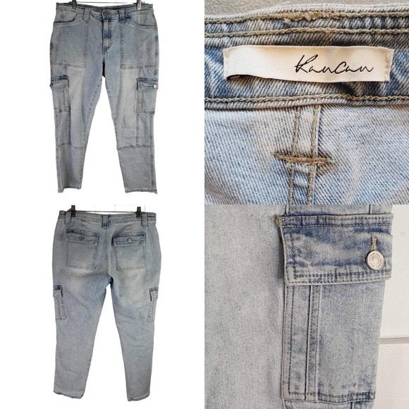 KanCan Cargo Jeans High Rise Light Wash Size 11 29 Stretch Crop Straight Stretch - Picture 1 of 12